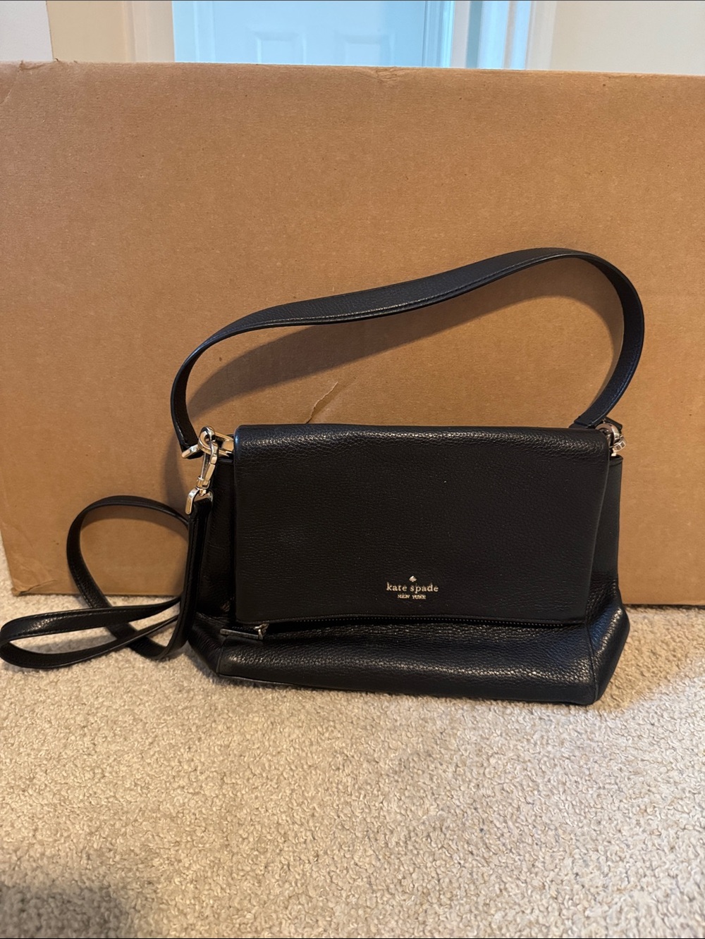kate spade Black Leather Shoulder Crossbody Bag with Gold Hardware